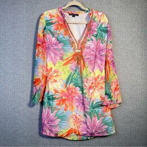 Boston Proper Small Women’s Floral Neon Beaded Dress Coastal Resort